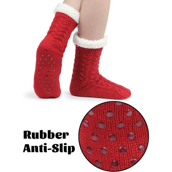 Women\'s Red With Gripper Winter Non Slip Thick Fuzzy Socks Warm Cozy Christmas main image 4